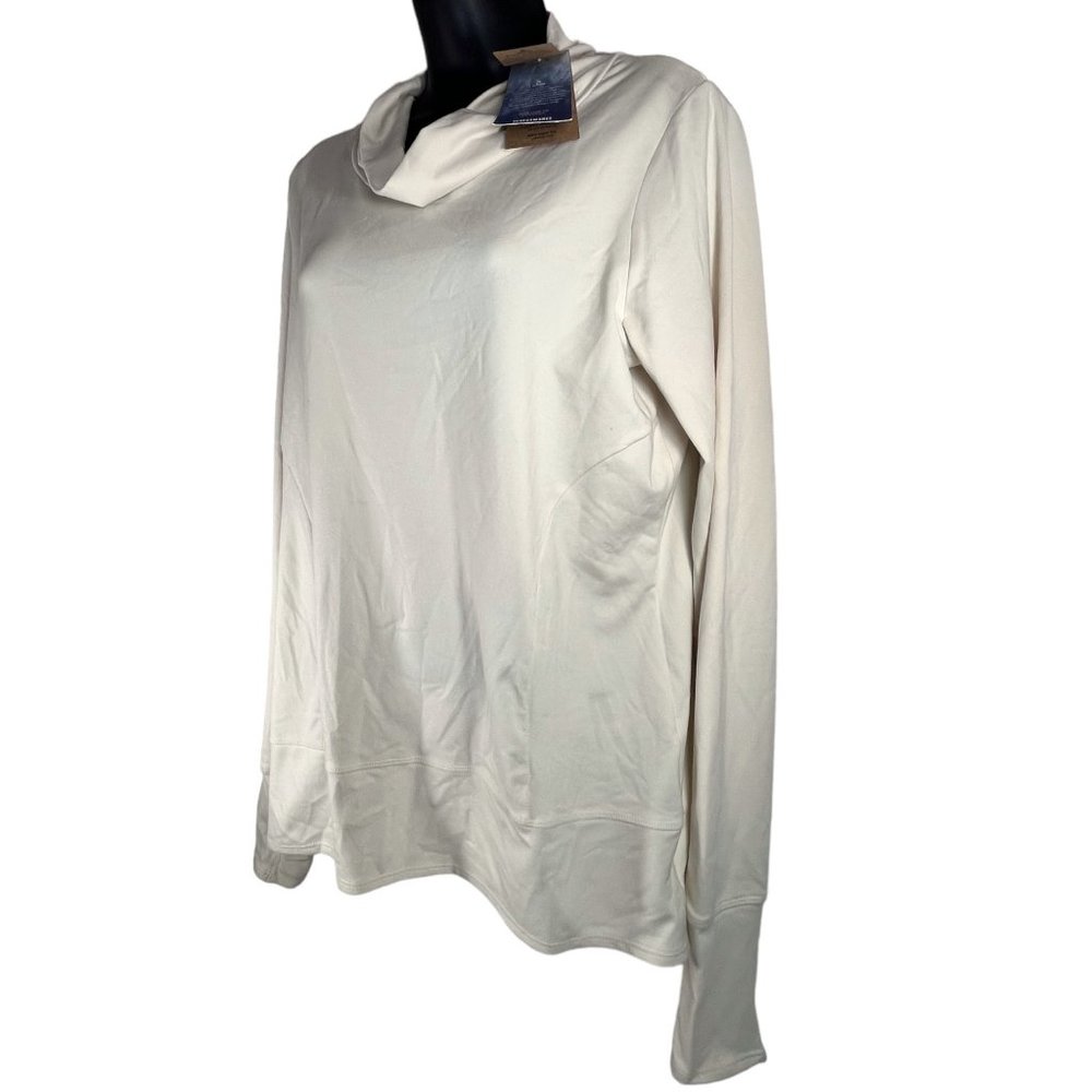 prAna Turtleneck Athletic Long Sleeve Beige Performance Funnelneck Top Womens M
